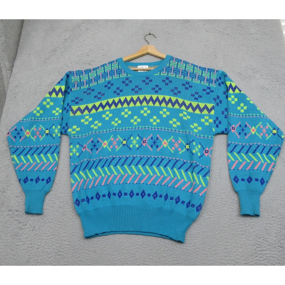 Vintage Nils Skiwear Sweater Mens XL Blue Geometric Knit Retro Ski Hong Kong